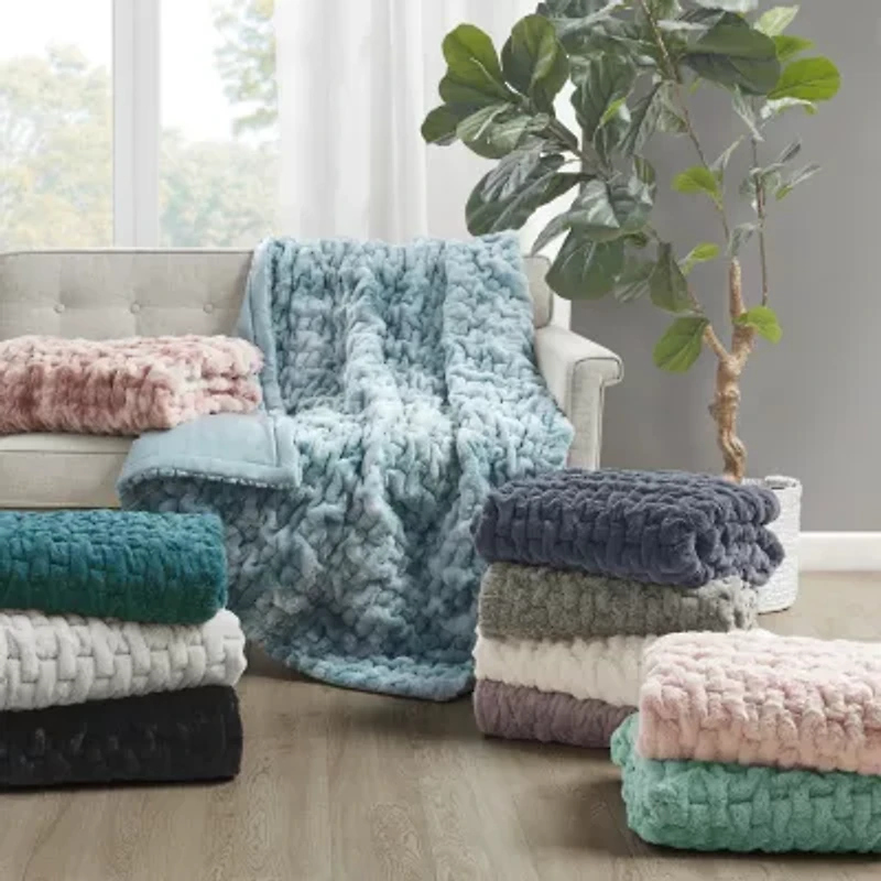 Madison Park Ruched Fur Throw