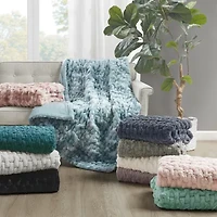 Madison Park Ruched Fur Throw