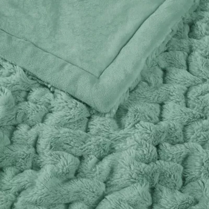 Madison Park Ruched Fur Throw