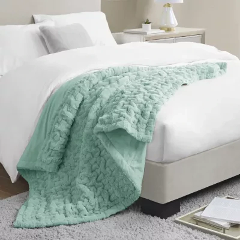 Madison Park Ruched Fur Throw