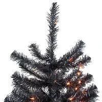 6ft Pre-Lit Black Noble Spruce Artificial Halloween Tree  Orange Lights