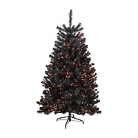 6ft Pre-Lit Black Noble Spruce Artificial Halloween Tree  Orange Lights