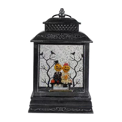 11.5''Lighted Black Halloween Snow Globe Lantern with Pumpkin Couple