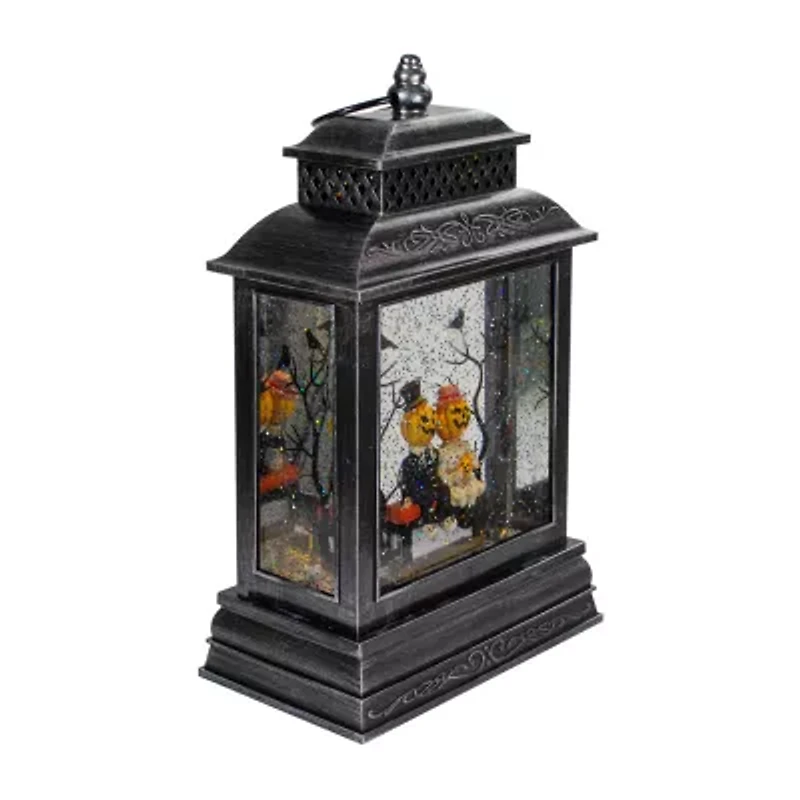 11.5''Lighted Black Halloween Snow Globe Lantern with Pumpkin Couple