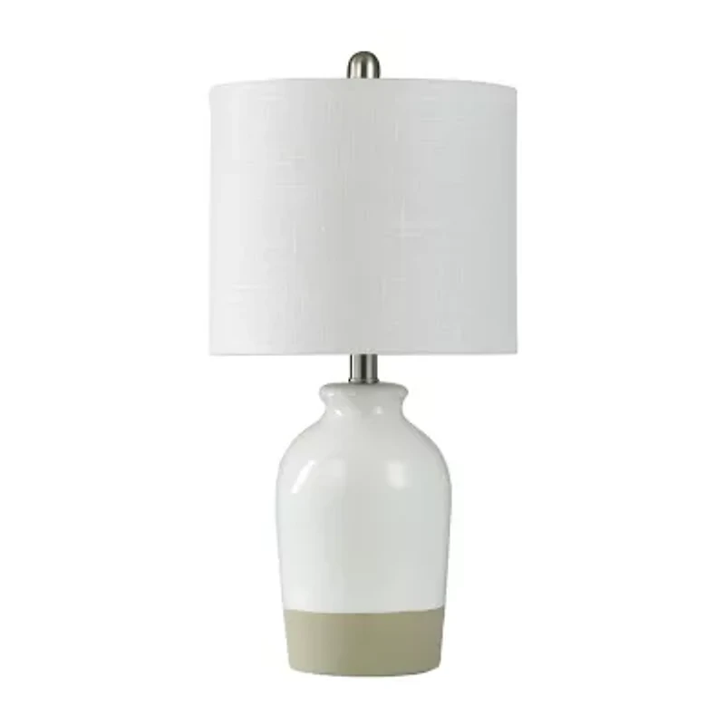Stylecraft 18" Speckled White Ceramic With Textured Shade Table Lamp