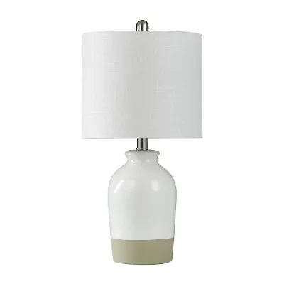 Stylecraft 18" Speckled White Ceramic With Textured Shade Table Lamp