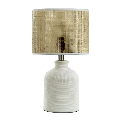Stylecraft 22" Textured Ceramic With Rattan Hardback Shade Table Lamp