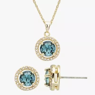 Sparkle Allure Halo Womens Blue Crystal 14K Gold Over Brass Round 2-pc. Jewelry Set