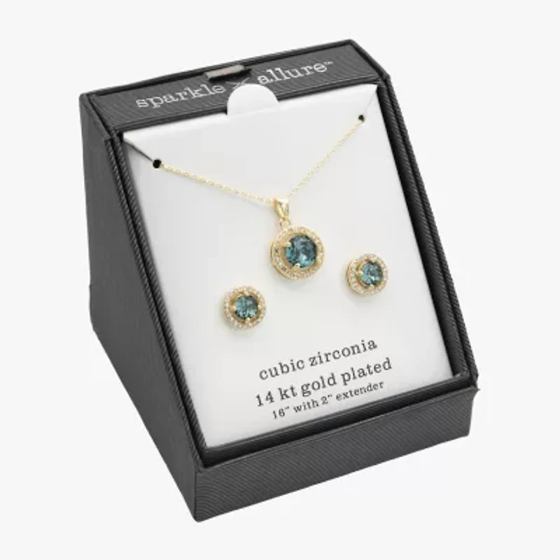 Sparkle Allure Halo Womens Blue Crystal 14K Gold Over Brass Round 2-pc. Jewelry Set