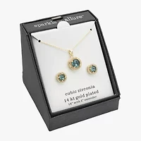 Sparkle Allure Halo Womens Blue Crystal 14K Gold Over Brass Round 2-pc. Jewelry Set