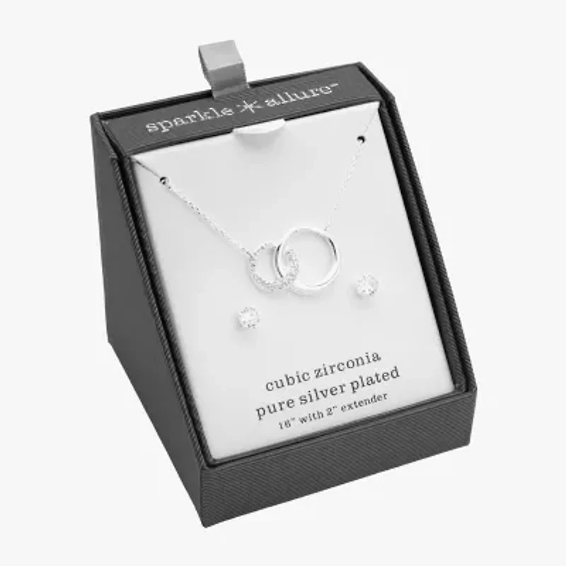 Sparkle Allure Interlocking Circle Womens Crystal Pure Silver Over Brass 2-pc. Jewelry Set