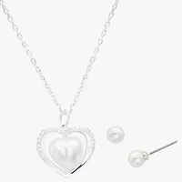 Sparkle Allure Womens Simulated Pearl Pure Silver Over Brass Heart 2-pc. Jewelry Set