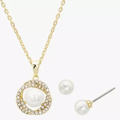 Sparkle Allure Womens Simulated Pearl 14K Gold Over Brass Round 2-pc. Jewelry Set