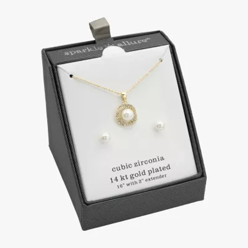 Sparkle Allure Womens Simulated Pearl 14K Gold Over Brass Round 2-pc. Jewelry Set