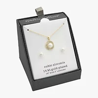 Sparkle Allure Womens Simulated Pearl 14K Gold Over Brass Round 2-pc. Jewelry Set