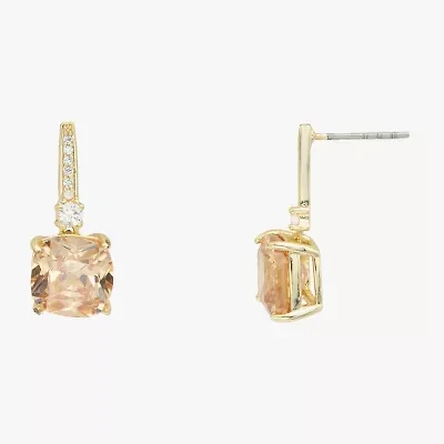 Sparkle Allure Womens Champagne Cubic Zirconia 14K Gold Over Brass Cushion Drop Earrings