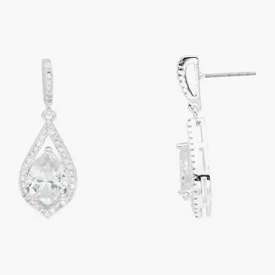 Sparkle Allure Halo Womens Cubic Zirconia Pure Silver Over Brass Drop Earrings