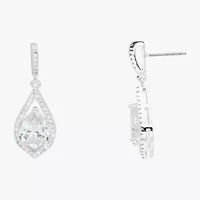 Sparkle Allure Halo Womens Cubic Zirconia Pure Silver Over Brass Drop Earrings