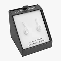 Sparkle Allure Halo Womens Cubic Zirconia Pure Silver Over Brass Drop Earrings