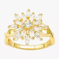 Sparkle Allure Sun Burst Split Shank Womens Cubic Zirconia 14K Gold Over Brass Cocktail Ring