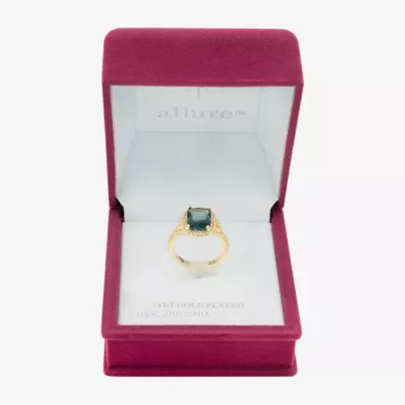 Sparkle Allure Womens Crystal 14K Gold Over Brass Rectangular Halo Cocktail Ring