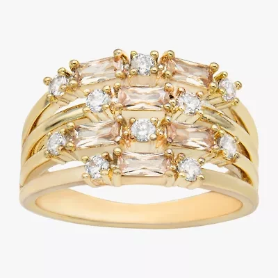 Sparkle Allure Faux Stack Womens Champagne Cubic Zirconia 14K Gold Over Brass Cluster Cocktail Ring