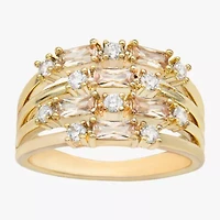 Sparkle Allure Faux Stack Womens Champagne Cubic Zirconia 14K Gold Over Brass Cluster Cocktail Ring