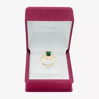 Sparkle Allure Womens Green Crystal 14K Gold Over Brass Rectangular Halo Cocktail Ring