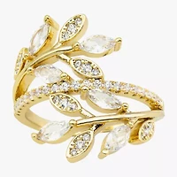 Sparkle Allure Wrap Floral Womens Cubic Zirconia 14K Gold Over Brass Marquise Bypass  Cocktail Ring