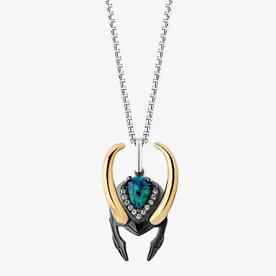 Marvel Fine Jewelry Womens Diamond Accent Lab Created Green Opal 14K Gold Over Silver Sterling Silver 18 Inch Pendant Necklace