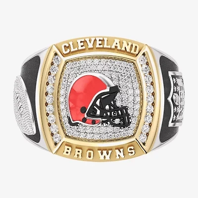 True Fans Fine Jewelry Cleveland Browns Mens 1/2 CT. Natural White Diamond 10K Two Tone Gold Fashion Ring