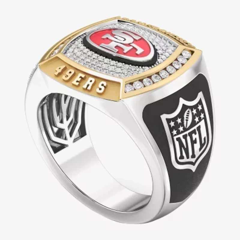 True Fans Fine Jewelry San Francisco 49ers Mens 1/2 CT. Natural White Diamond 10K Two Tone Gold Fashion Ring