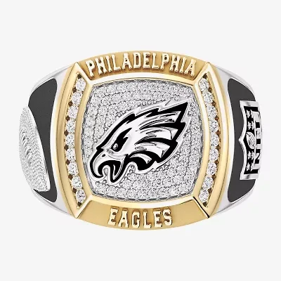 True Fans Fine Jewelry Philadelphia Eagles Mens 1/2 CT. Natural White Diamond 10K Gold Sterling Silver Fashion Ring