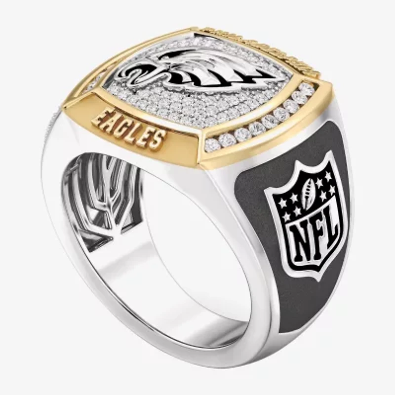 True Fans Fine Jewelry Philadelphia Eagles Mens 1/2 CT. Natural White Diamond 10K Gold Sterling Silver Fashion Ring