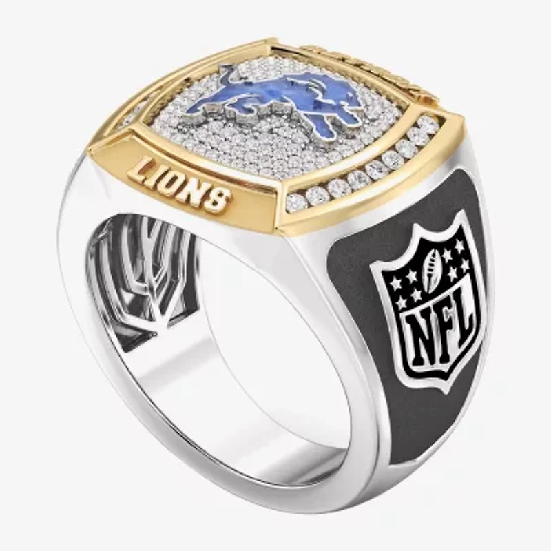 True Fans Fine Jewelry Detroit Lions Mens 1/2 CT. Natural White Diamond 10K Two Tone Gold Fashion Ring