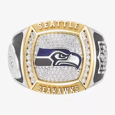 True Fans Fine Jewelry Seattle Seahawks Mens 1/2 CT. Natural White Diamond 10K Two Tone Gold Fashion Ring