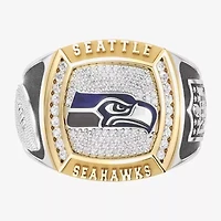 True Fans Fine Jewelry Seattle Seahawks Mens 1/2 CT. Natural White Diamond 10K Two Tone Gold Fashion Ring