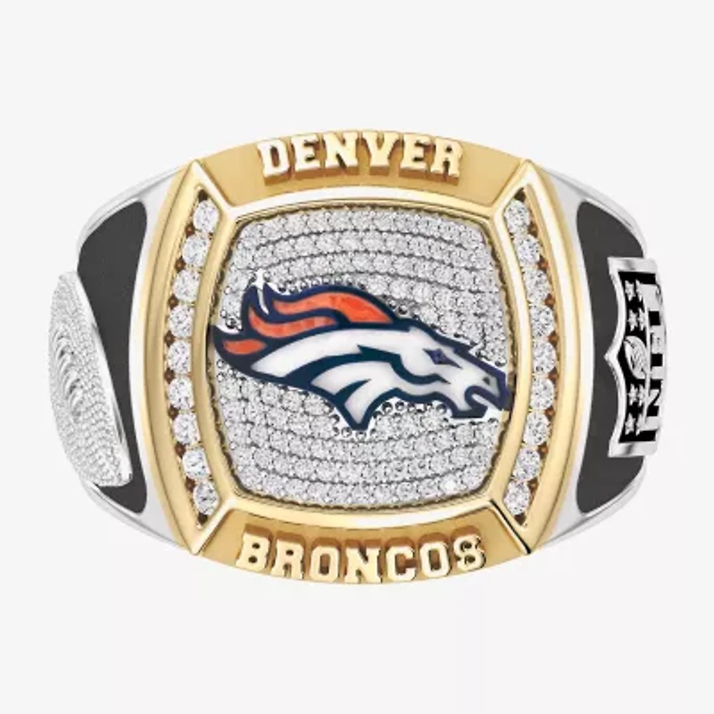 True Fans Fine Jewelry Denver Broncos Mens 1/2 CT. Natural White Diamond 10K Two Tone Gold Fashion Ring