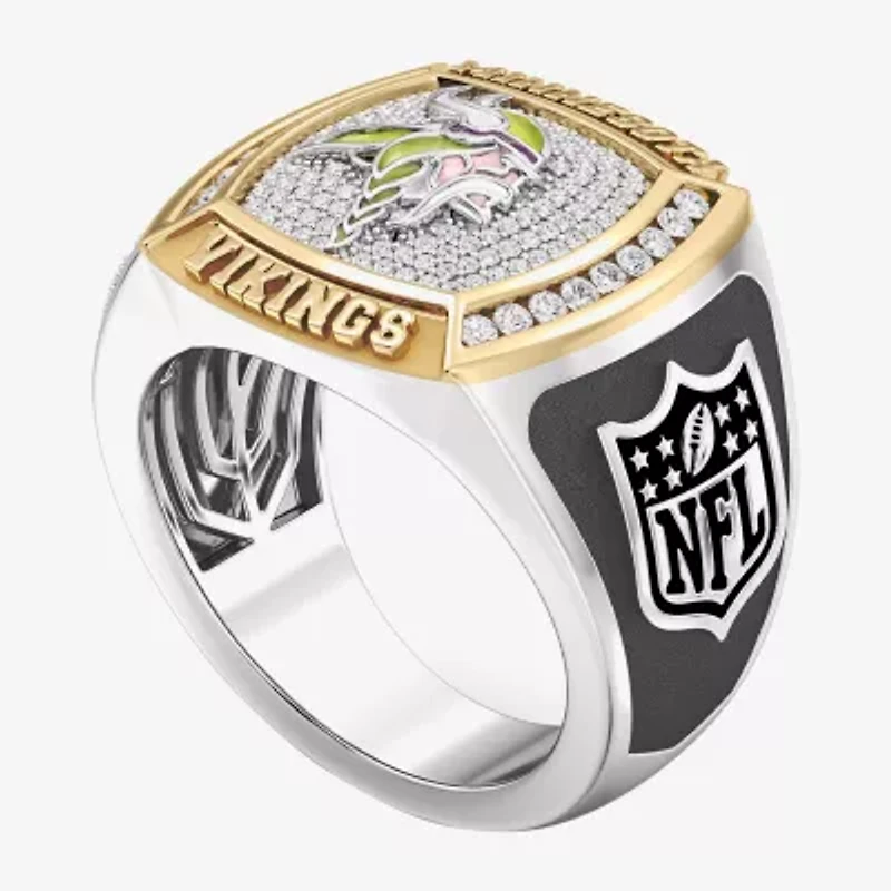 True Fans Fine Jewelry Minnesota Vikings Mens 1/2 CT. Natural White Diamond 10K Two Tone Gold Fashion Ring