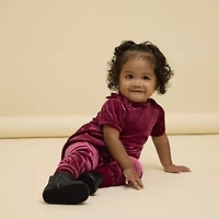 Okie Dokie Velour Baby Girls Round Neck Long Sleeve Jumpsuit