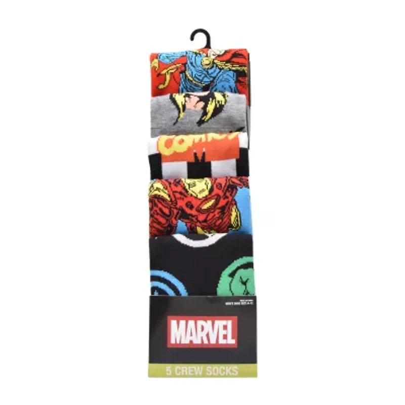 Mens 5 Pair Marvel Crew Socks
