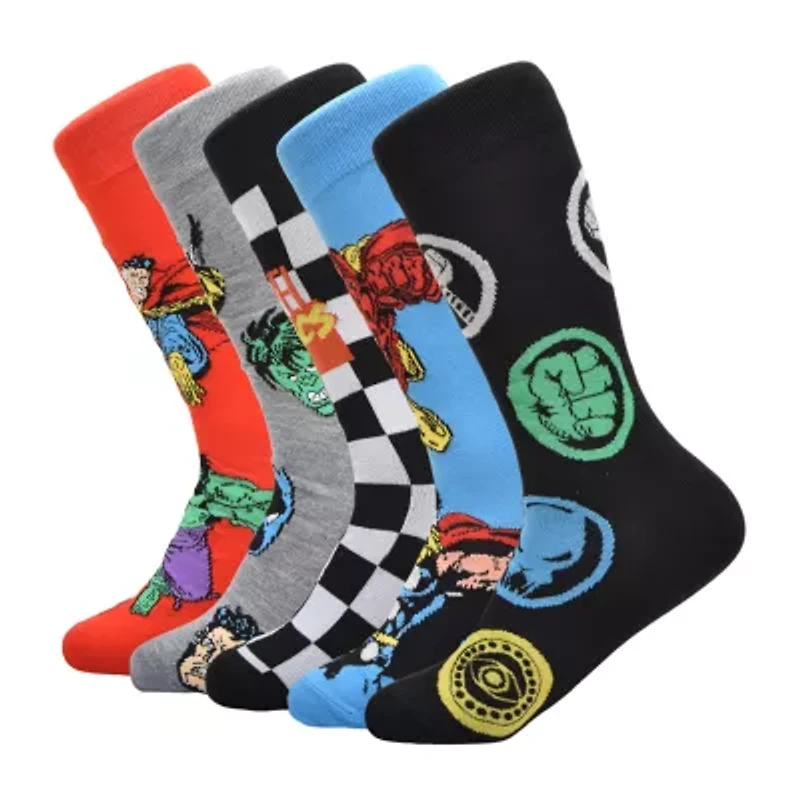 Mens 5 Pair Marvel Crew Socks
