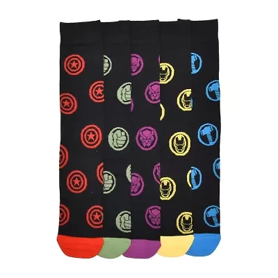 Mens 5 Pair Avengers Crew Socks