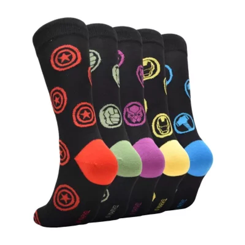 Mens 5 Pair Avengers Crew Socks