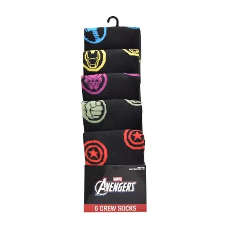 Mens 5 Pair Avengers Crew Socks