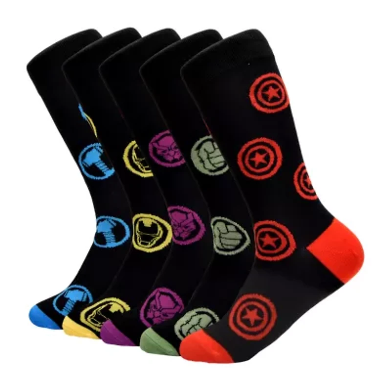 Mens 5 Pair Avengers Crew Socks