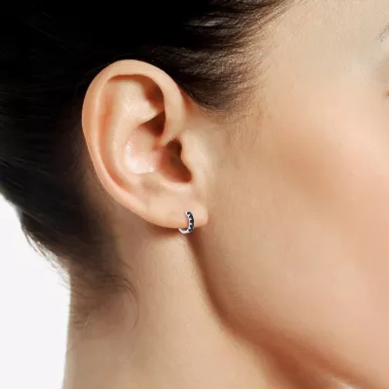 Womens Genuine Gemstone 10K Gold 13mm Hoop Earrings