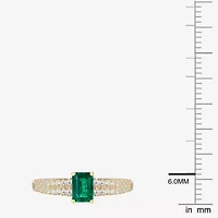 (I-J/I2-I3) Womens 1/5 CT. Genuine Green Emerald 10K Gold Side Stone Cocktail Ring