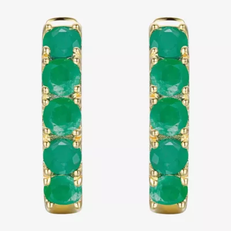 Womens Genuine Gemstone 10K Gold 13mm Hoop Earrings