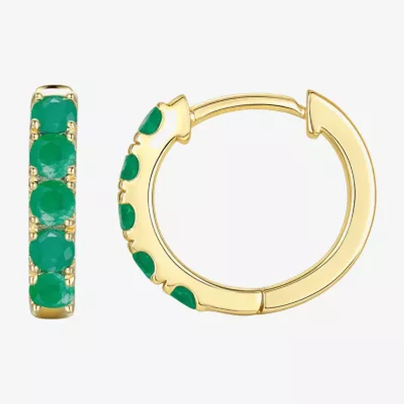 Womens Genuine Gemstone 10K Gold 13mm Hoop Earrings